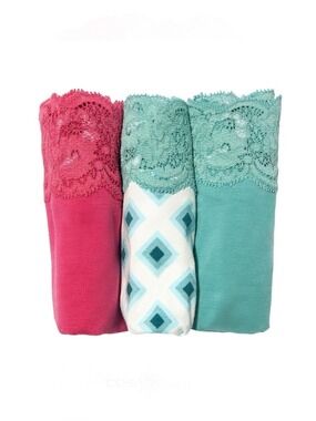 Cosabella Lace-Trim Panties Set Pink Teal 1X-3X NWT